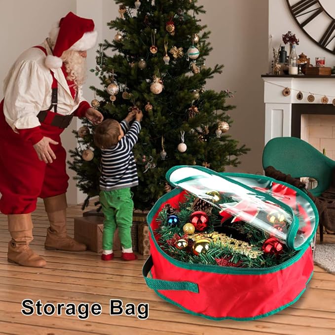 20x20x6 Inch Wreath Storage Bag, Heavy Duty Oxford Fabric & PVC, Transparent Design, Double Zipper, Handle, Waterproof, Protects Decorations