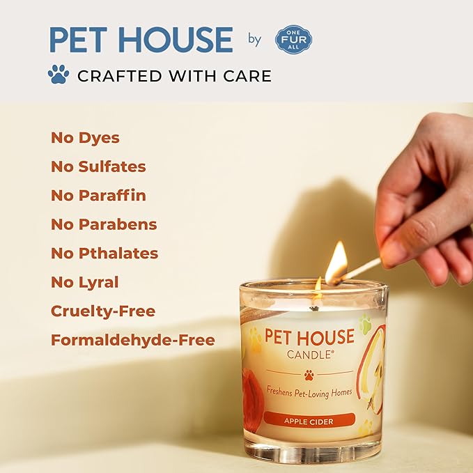 One Fur All Pet House Fall Candles, Long Lasting, Clean Burning, Soy Wax Scented Candles for Pet Odor, Apple Cider, 2 Pack