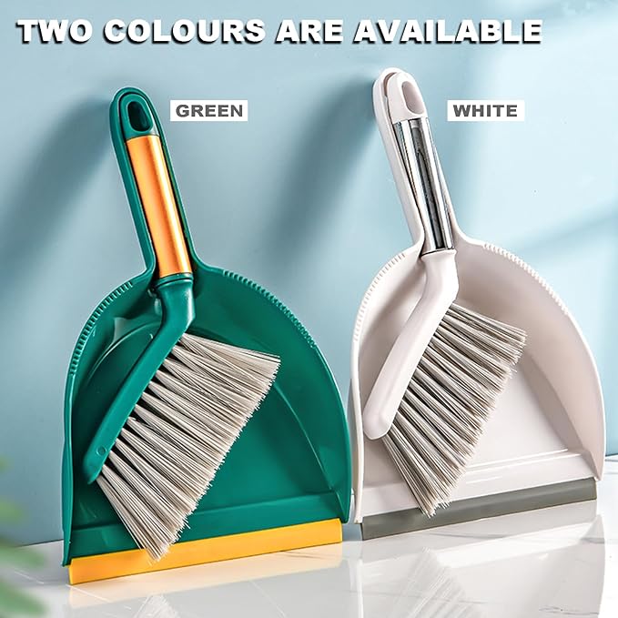 Small Broom with Dustpan Combo Set Mini Broom and Brush Set Hand Sweeper for Cleaning Desk Office Kitchen Pet Nest (Green)