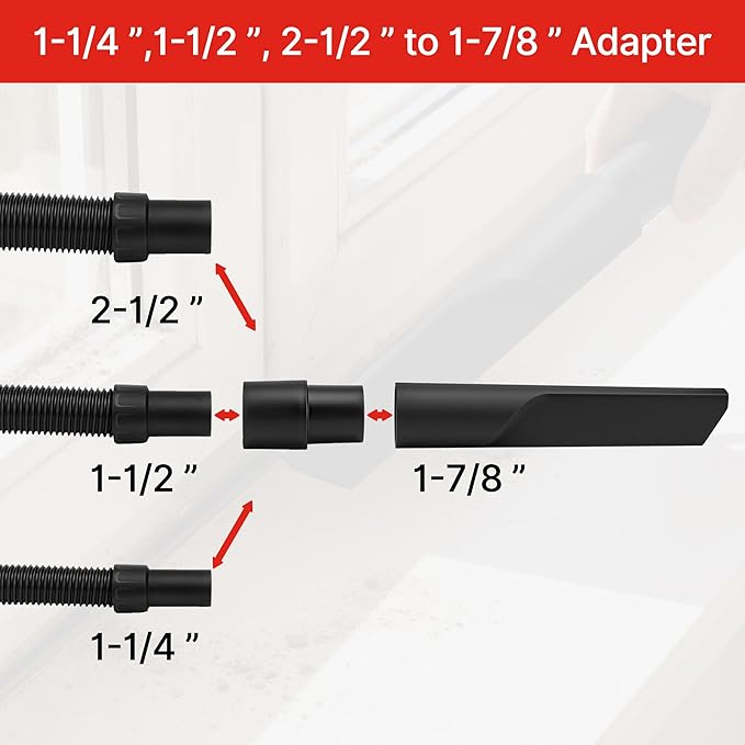 Shop-Vac 3-PC Nozzle Kit with Adapter, 1-7/8 Inch Diameter for Wet/Dry Vacuum, Includes Dual Surface Floor Nozzle, Crevice Tool, Round Brush and Adapter