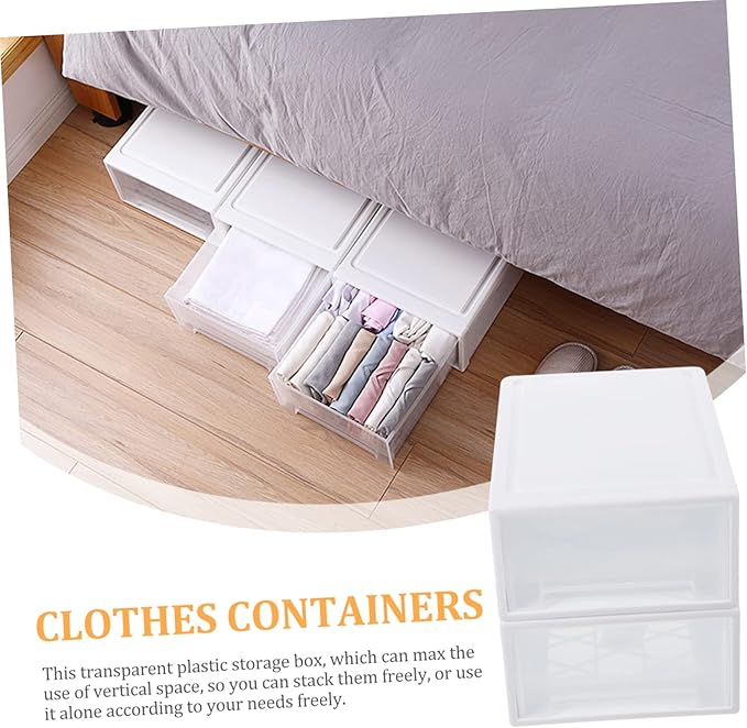 Happyyami Drawer-style Storage Boxes 2 Pack Shoe Boxes Lids Plastic Stacking Drawers Organizing Storage Clothes Containers