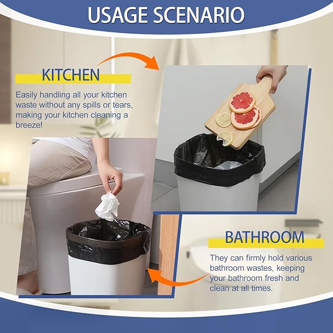 T.FORING 8 Gallon Trash Bags Heavy Duty - 30 Liters Black Garbage Bags,0.94 Mil Thick,220 Count,Medium Leakproof and Unscented Wastebasket Can Liners for Kitchen Home Toilet