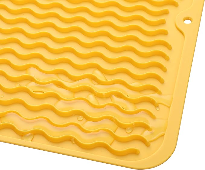 MicoYang Silicone Dish Drying Mat for Multiple Usage,Easy clean,Eco-friendly,Heat-resistant Silicone Mat for Kitchen Counter or Sink,Refrigerator or Drawer liner Yellow M 12 inches x 12 inches