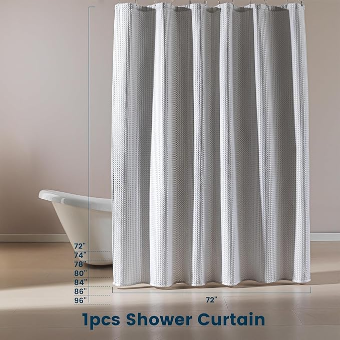 SLEEP ZONE Shower Curtain Liner, Waffle Shower Curtains for Bathroom, Heavy Duty Thick Fabric Shower Curtains - 285GSM Luxury Weighted Polyester Bath Curtain, 72" × 86" (Pure White)