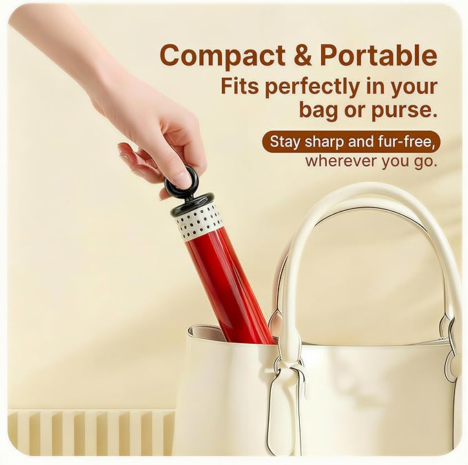 Washable Sticky Lint Roller for Pet Hair - Reusable 2-in-1 Dog & Cat Hair Remover Tool with Metal Fabric Shaver - Portable Gel Dust Cleaner for Couch, Carpet, Clothing (Cherry Red)