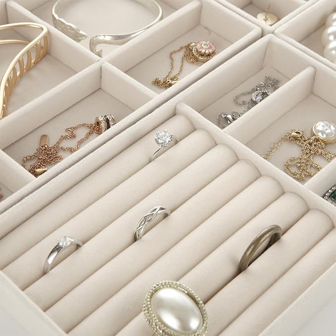 GBACHOOSE Set of 8 Velvet Jewelry Tray, Jewelry Drawer Organizer Stackable Jewelry Drawer Inserts for Earring, Ring, Brooch, Watch, 8.3"x4.8"x1"(4 Styles)