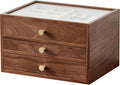 CHOSIN Black Walnut Wooden Jewelry Box for Women, 3-Layer Wood Jewelry Organizer with Glass Lid for Watches, Necklaces, Rings & Earrings Storage Valentine's Day Gifts