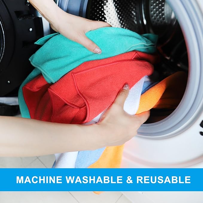 Tricol Clean Microfiber Cleaning Cloth, 16in*16in, 12 Pack Ultra-Thick Cleaning Rags, Super Absorbent, Lint Free & Streak Free Cleaning Towels for Car, House, Kitchen, Office