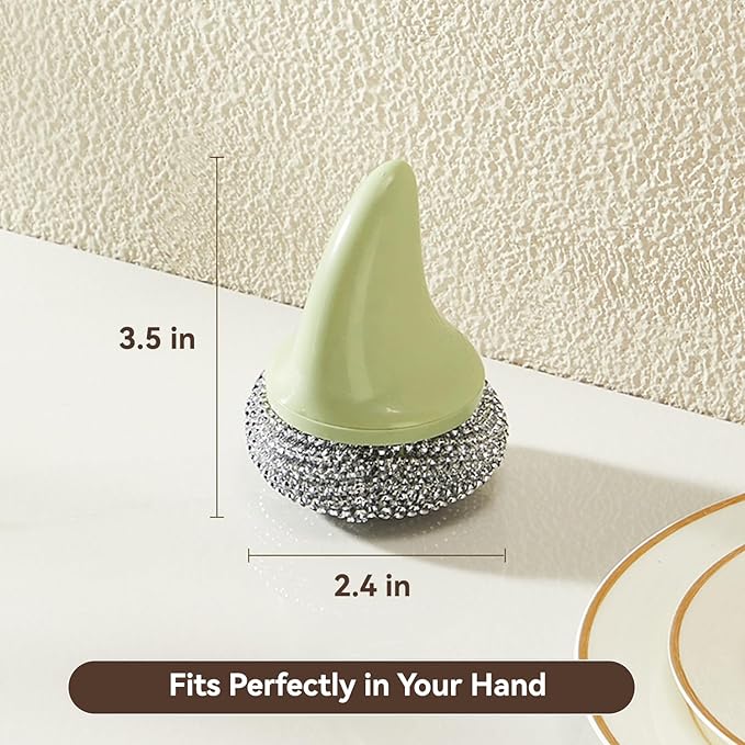 JESFORMYA Steel Wool Scrubber with Handle, 3 Refill Pads – Heavy Duty Cleaner for Dishes, Cast Iron, Pots, Pans & Grills（Green）