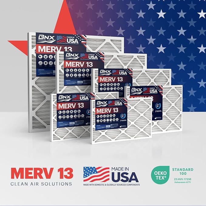 BNX TruFilter 16x16x1 Air Filter MERV 13 (4-Pack) - MADE IN USA - Electrostatic Pleated Air Conditioner HVAC AC Furnace Filters for Allergies, Pollen, Mold, Bacteria, Smoke, Allergen, MPR 1900 FPR 10