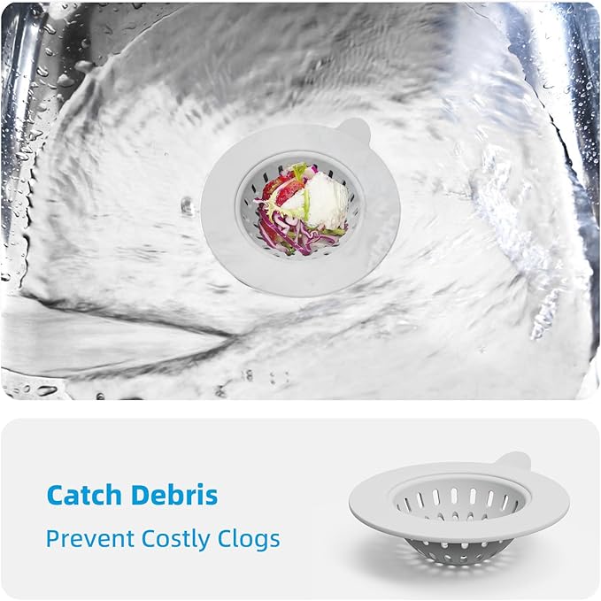 4 Pack Silicone Kitchen Sink Drain Catcher with Lid, 4.4" Top / 3" Mesh Basket, Grey Strainers for 3.1–3.9 Inch Openings, Anti-Clog Reusable Sink Stopper Covers, Odor-Proof & Easy to Clean