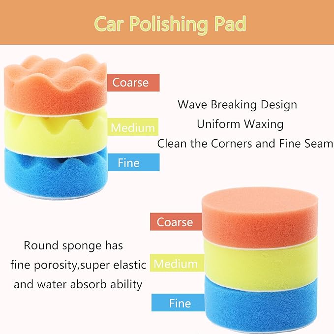CTPICXM 74PCS 3Inch Car Headlight Restoration and Polishing Kit, Sanding Discs with 1/4" and M10 Backing Pad,Scouring Pads, Interface Pad, Wool Polishing Buffing Pad Polishing Buffing Wheel