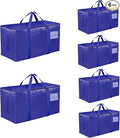 6 Pack-Extra Large Heavy Duty Moving Bags - Waterproof Storage Totes with Handles & Zippers, Foldable for College Dorm, Storage (Blue)