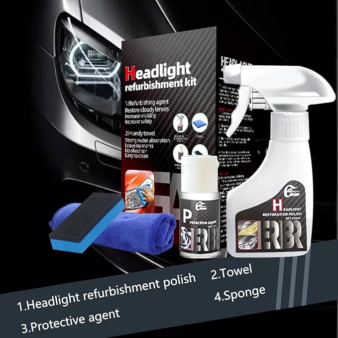 IERIBR Headlight Restoration Kit, Automotive Headlamp Restoration Fluid Kit for Oxidized and Yellowed,Car Headlight Cleaner for All Vehicles That Restores Clarity