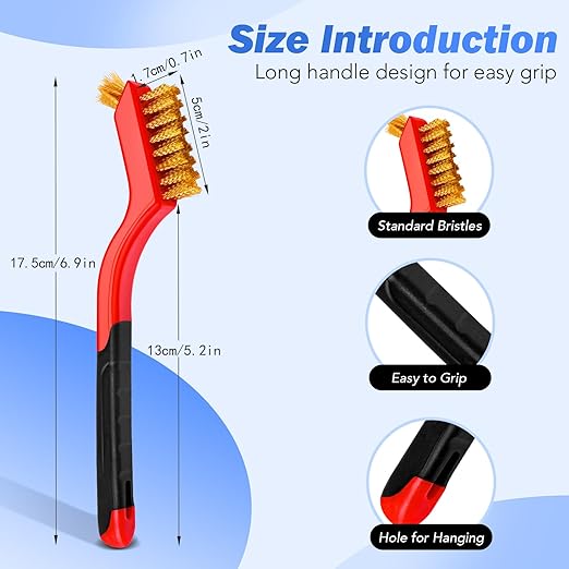 Wire Brush Set, 6 Pcs Brass/Stainless Steel/Nylon Wire Brushes for Cleaning with Curved Handle Grip for Rust Removal, Dirt, Paint Scrubbing