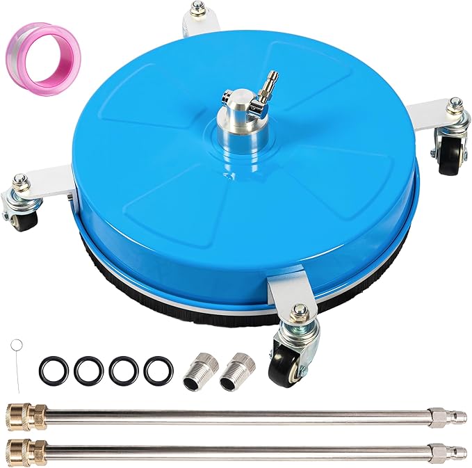 Wexo Palindrog 16" Pressure Washer Surface Cleaner with 4 Wheels, Coated Blue Stainless Steel Power Washer Surface Cleaner for Driveway Sidewalk Patio, 1/4" Quick Connector, 2 Extension Wand, 4000 PSI