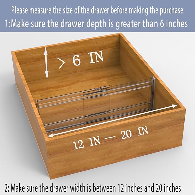 SPEREELER 3 Pack Adjustable Drawer Dividers for Clothes,6" High Expandable From 12-20" Clear Drawer Organizers, PC Plastic Separators for Dresser/Bedroom/Bathroom/Kitchen/Office Storage