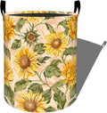 Golden Sunflower with Lush Green Leaves Laundry Basket with Handles, 19.7"x15.7" Clothes Foldable Floral Laundry Hamper Organizer for Dorm Nursery Bedroom Bathroom Decor, Toy Storage Bin for Kids