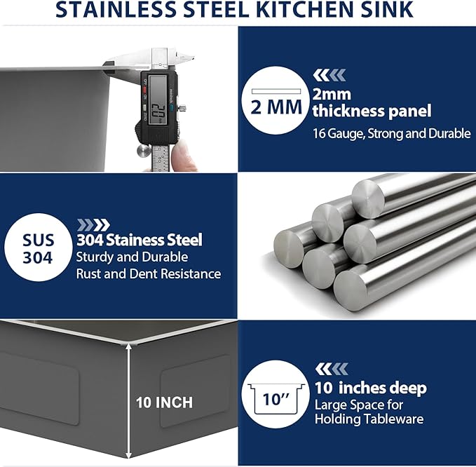 Lordear 28 Kitchen Sink Undermount 16 Gauge Stainless Steel Single Bowl Under Counter Handmade Kitchen Sink Basin, 28"x18"x10"