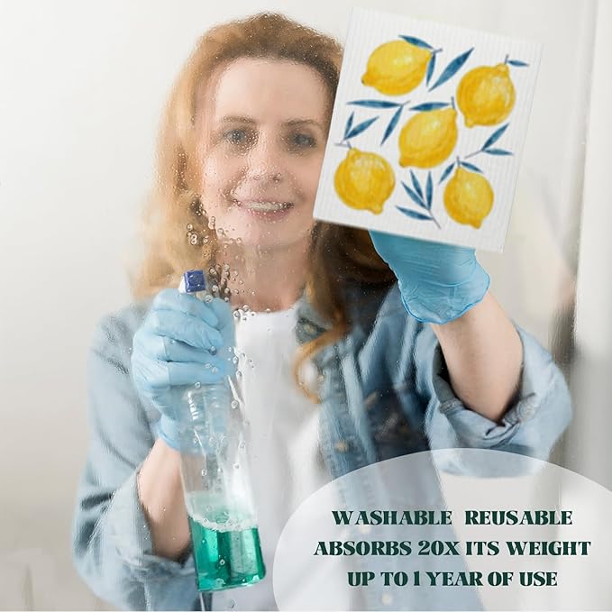 LARTSFRO Lemon Swedish Dishcloths for Kitchen, Swedish Dish Cleaning Cloths for Friut, Papaya Reusable Paper Towels, 4 Pack Dish Towels for Kitchen, Reusable Sponge Cloths Washable