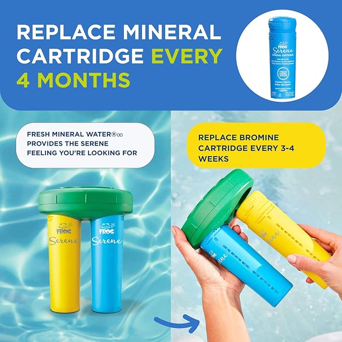 FROG Serene Replacement Bromine Cartridges for use with Hot Tub FROG Serene Floating Sanitizing System - Prefilled for Quick & Easy Hot Tub Maintenance - 4 Pack