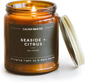 Calyan Wax Co. Seaside & Citrus Scented Candle - 57 Hour Burn - Luxury Non Toxic Soy Wax Candles - Long Lasting Amber Glass Jar Candle for Home - 7.2oz