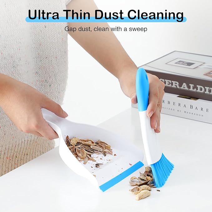 NACENA Mini Dustpan and Brush Set, Small Broom and Dustpan Set Dust Pan and Mini Hand Broom Dustpan and Broom Combo Compact for Home Table Keyboards Sofa Kitchen, Dark & Blue