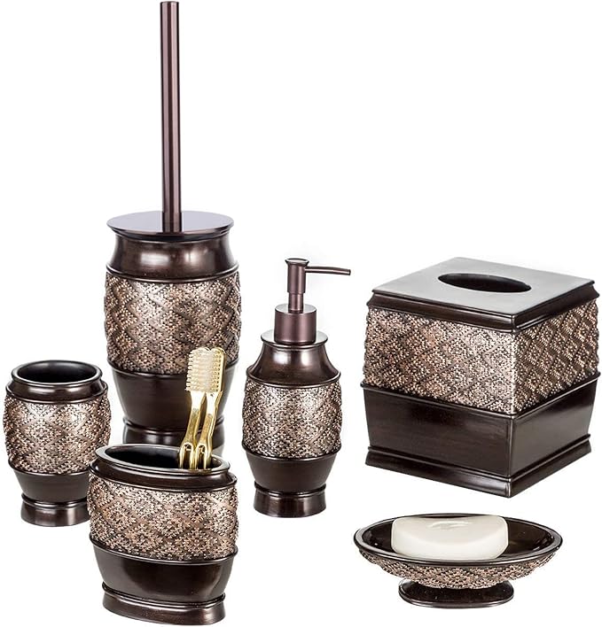 Creative Scents Dublin Toilet Brush Set - Toilet Bowl Cleaner Brush and Holder - Decorative Toilet Bowl Scrubber - Space Saving Design 5" x 5" x 15"H, Contemporary Toilet Bowl Cleaner (Brown)