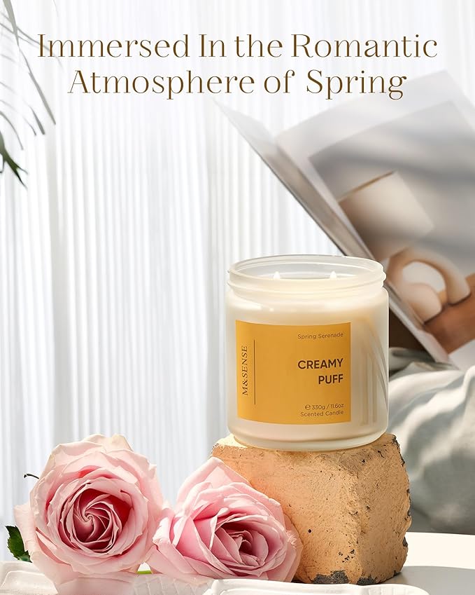 M&SENSE Sandalwood Gardenia Vanilla Scented Candle, 70-Hour Burn Time 2-Wick 11.6oz Natural Soy Wax Non Toxic Candle Aromatherapy for Home Decor Birthday Gifts Easter Supplies