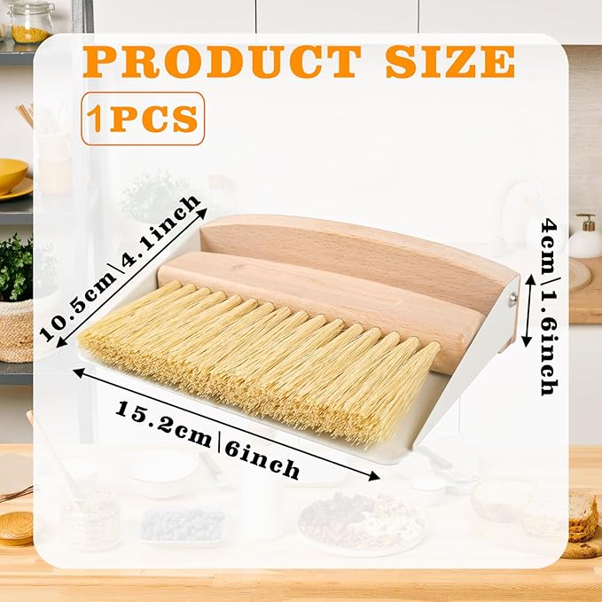 Small Dust Pan and Brush Set, Mini Hand Broom and Dustpan Set, Wooden Crumb Sweeper for Home Desktop, Sofa, Pet Care Household (White)