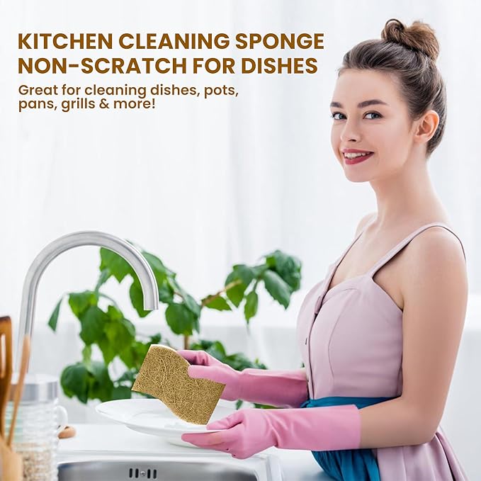 MMG Prime Natural Kitchen Sponge –12-Pack Biodegradable Sponges for Dishes –Compostable Dish Washing Scrubbers – Eco Friendly Non-Scratch Cellulose & Coconut Husk Scrubber Sponges for Cleaning