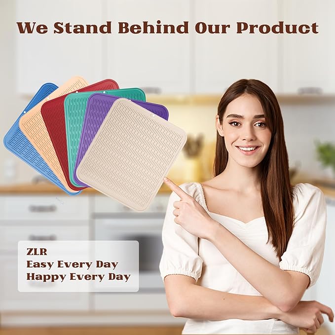 ZLR Large Silicone Dish Drying Mat (16" x 18") - XL Heavy Duty Drainboard Mat for Pots, Pans & Family Loads - Heat Resistant Trivet & Counter Protector, Easy Clean (Mint Green)