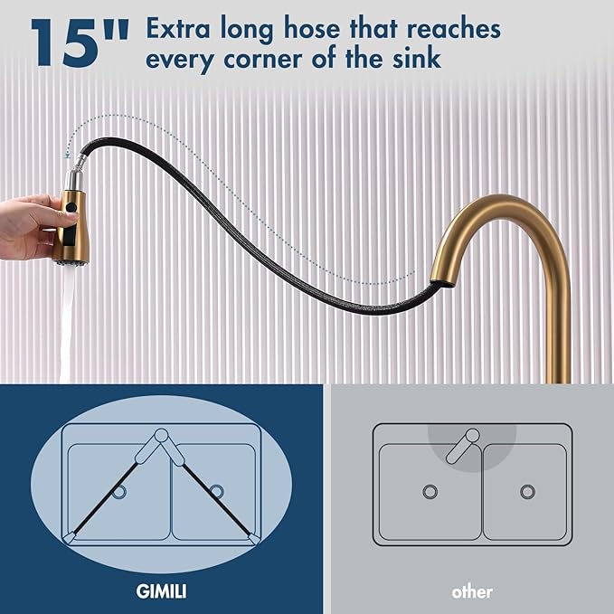 GIMILI Touchless Gold Kitchen Faucet with Pull Down Sprayer Motion Sensor Hands-Free Smart Activated Brushed Gold Brass Sink Faucets