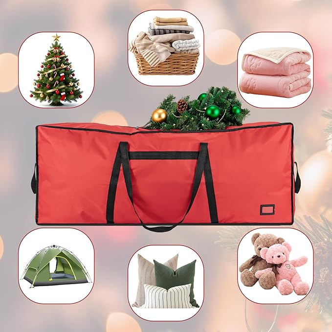 9 ft Christmas Tree Storage Bag, Heavy Duty Christmas Tree Bag with Reinforced Handles and Dual Zippers Wide Opening, Large Capacity fits for Artificial Christmas Tree (Red, 9ft)