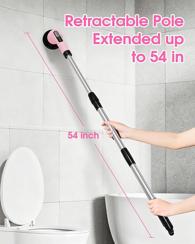 Electric Spin Scrubber for Cleaning Bathroom: Cordless Power Shower Scrubber - Electric Cleaning Brush for Tile Tub - Pink