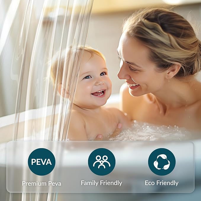 Titanker Plastic Shower Curtain Liner, Clear Shower Liner PEVA 66x72 Lightweight Waterproof Shower Curtains for Bathroom with Magnets and Rustproof Grommets