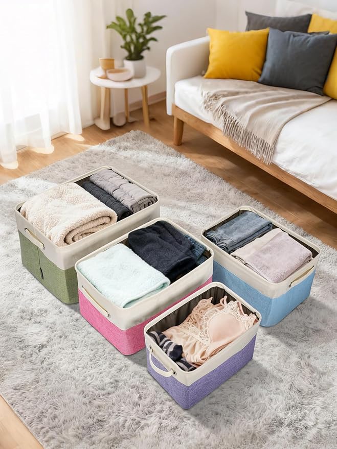BALEINE 1 Pack Fabric Storage Bins for Shelves, Linen Storage Baskets for Organizing, Decorative Closet Bins for Clothes, Home (Lavender, 15''x11''x9.5'')