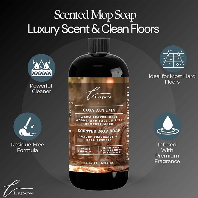 Lapew Cozy Autumn Scented Mop Soap Concentrate 36 oz | Premium Fragranced Floor Cleaner | Streak-Free | Hard Floor Cleaning Solution | Eco Friendly | Made in USA (Perfect Autumn)