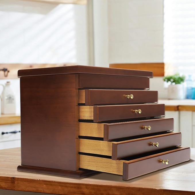 6-layer Jewelry Box Organizer,Lucky Four Leaf Clover Rustic Wooden Jewelry Boxes & Organizers,Jewelry Storage for Rings Earrings Necklaces Bracelets Christmas New Year Gift