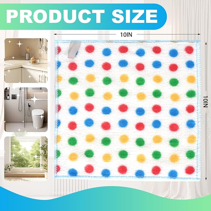 INFICRIME Microfiber Cleaning Cloth,12 Pack Cleaning Rags, Cleaning Towels with Polka dots, Absorbent, Streak Free, Non-Abrasive, Reusable and Washable, 10"X10"