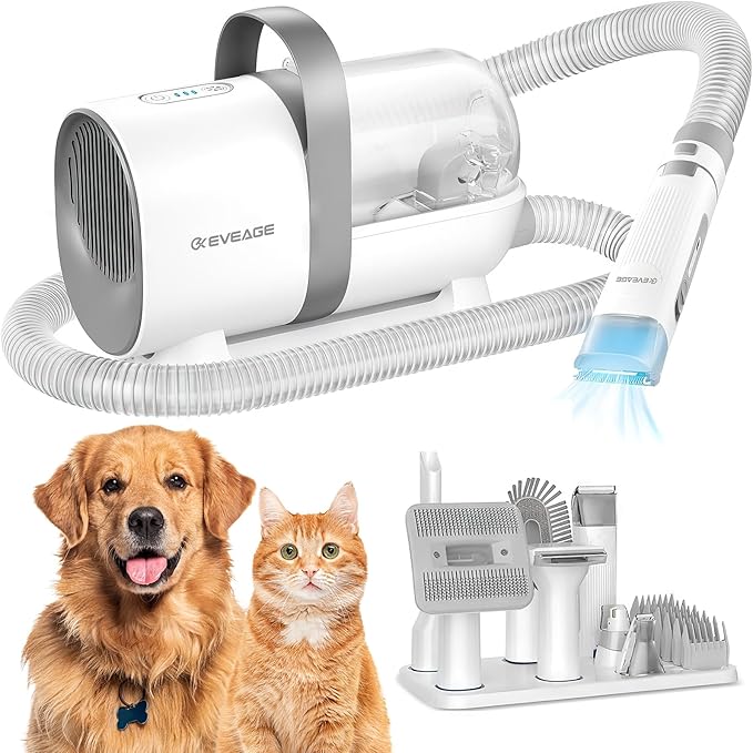 EVEAGE Dog Grooming Vacuum, 13000Pa Strong Grooming, 1.5L Large Capacity Dust Cup, Low Noise Pet Hair Vacuum, 7 Grooming Tools & 6 Nozzles for Cat & Dog Hair