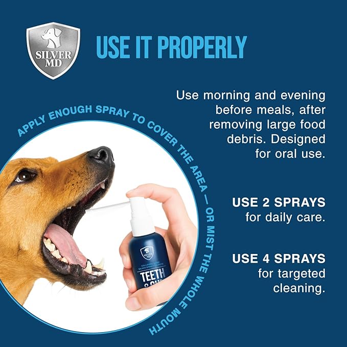 Pet Dental Care Spray for Dogs & Cats, 8 Oz, Breath Freshener & Oral Hygiene Solution with Nano Silver, Plaque & Tartar Buildup Support, Teeth Cleaning Gum Spray, Gentle Formula, No Brushing