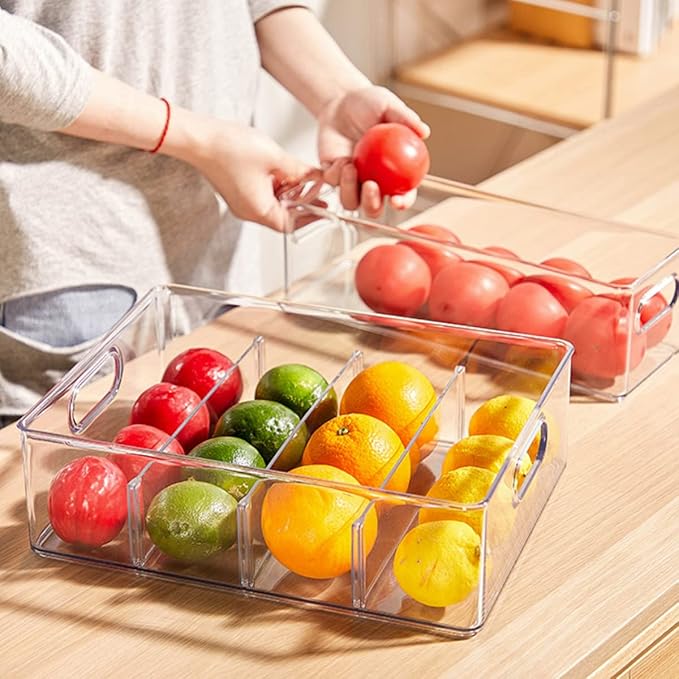 MineSign Set of 3 Stackable Refrigerator Organizer Bins Pull-Out Drawers for Fruit and Veggies Divided Storage Organizer for Fridge Clear Drawer Containers with Handle for Produce Saver, Eggs, Snack