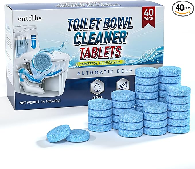 Toilet Bowl Cleaner Tablets 40 Pack, Long-Lasting Drop-in Tank Tablets with Sustained-Release Technology, Fight Tough Stains & Odors, Household & Commercial Use, Compatible with Most Toilets-Cleaning