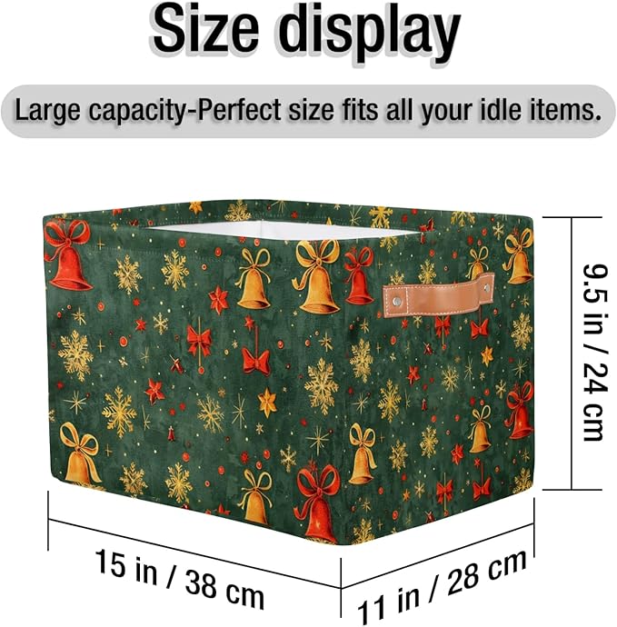 Christmas Greeb Cube Storage Baskets,Foldable Storage Box Bin,Waterproof Open Shelves Basket Clothing Organizer Toy Basket Gifts Empty for Bedroom Home Decor