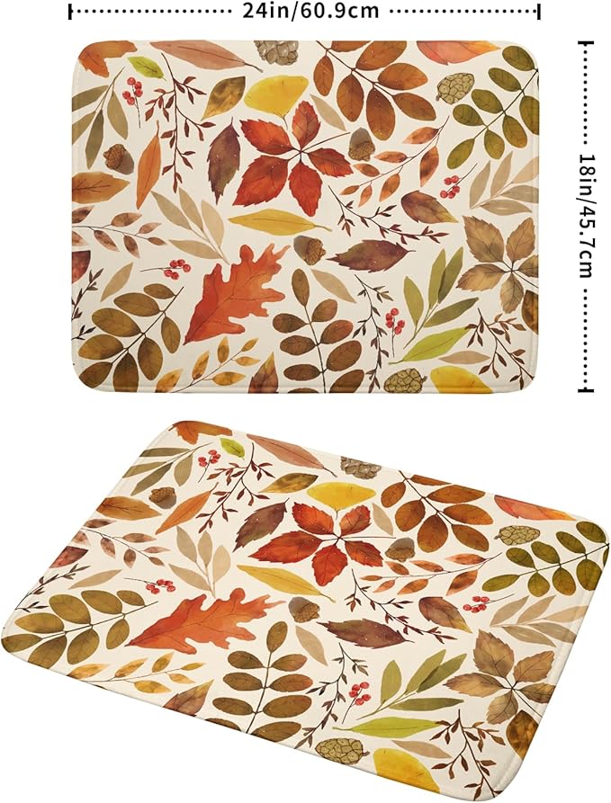 Fall Dish Drying Mat for Kitchen Counter 24x18 Inch Watercolor Autumn Maple Leaf Drying Mat with Absorbent Reversible Microfiber Dish Drainer Mats Rack Pad for Coffee Bar Countertop Protector