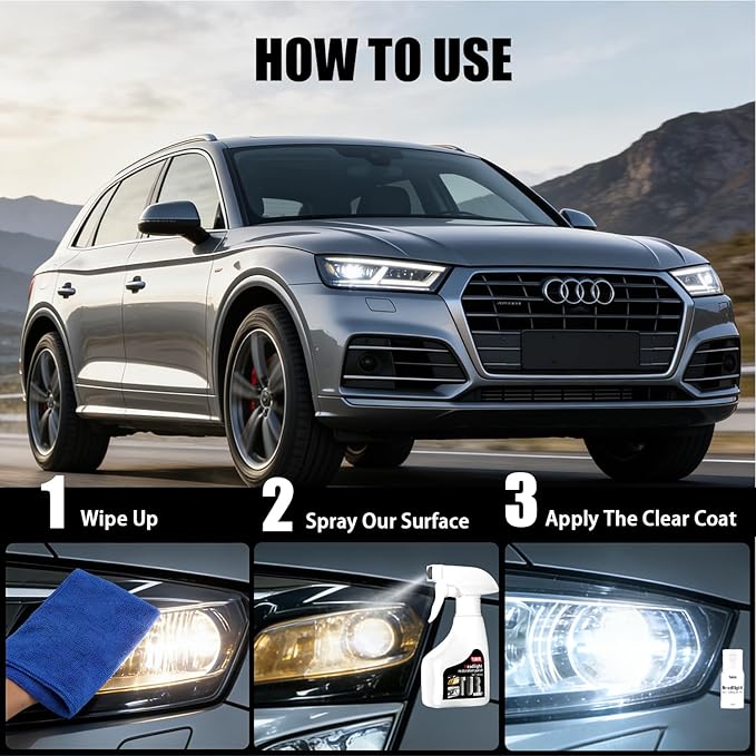 FJHAYRW Headlight Restoration Kit,Instant Oxidation, Yellowing & Cloudy Removal Car Headlamp Cleaner,Includes Headlight Coating and Cleaning Solution - 4 Count (1 Pack)