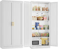 CJF White Kitchen Pantry Cabinet,71 Inch Tall Metal Storage Cabinet with 4 Adjustable Shelves and Doors, Freestanding Pantry Cabinet for Kitchen, Living Room, Dining Room, Bathroom, Easy to Assemble