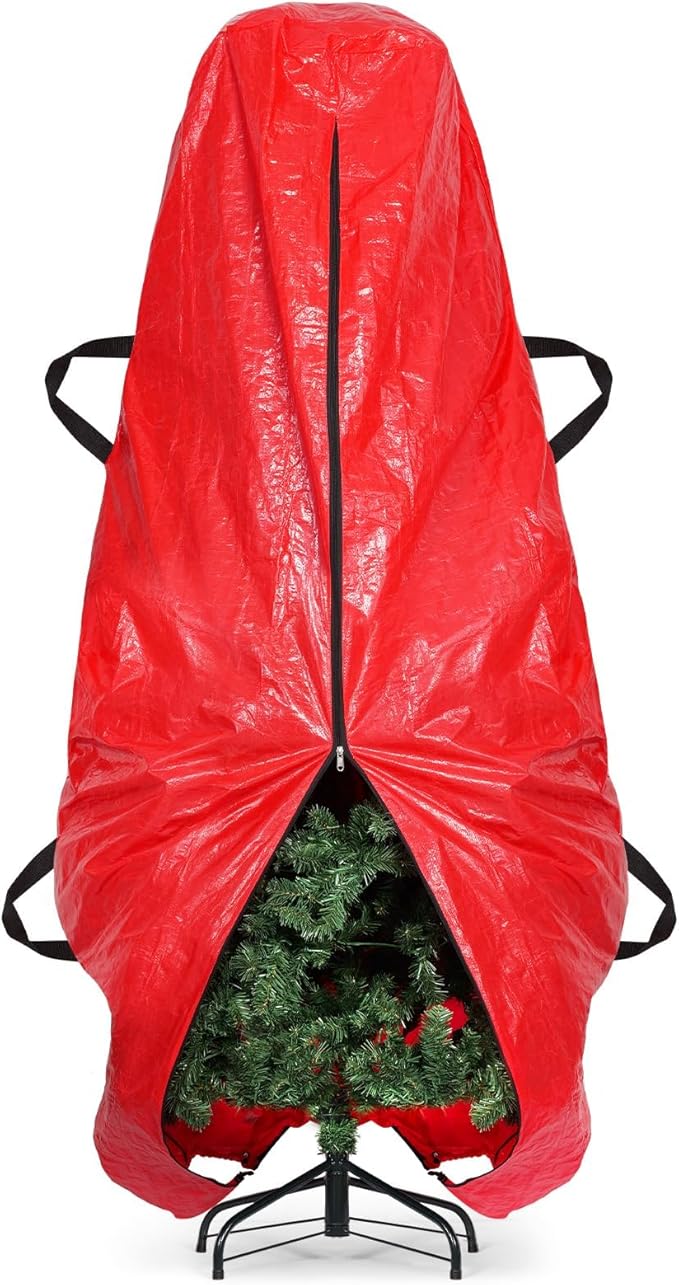 BALEINE Upright Christmas Tree Storage Bag, 6 ft Tear Resistant PE Material Christmas Tree Bag with 4 Reinforced Handles for Xmas Holiday (Red)
