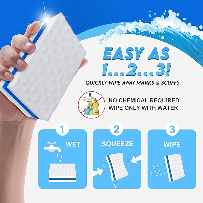 M. Neat Upgrade Melamine Sponge, 20 Pack Extra Thick More Lasting 3X Density Premium Magic Sponge Eraser, Multi Surface Power Scrubber Foam Stain and Mark Removal Cleaning Pads